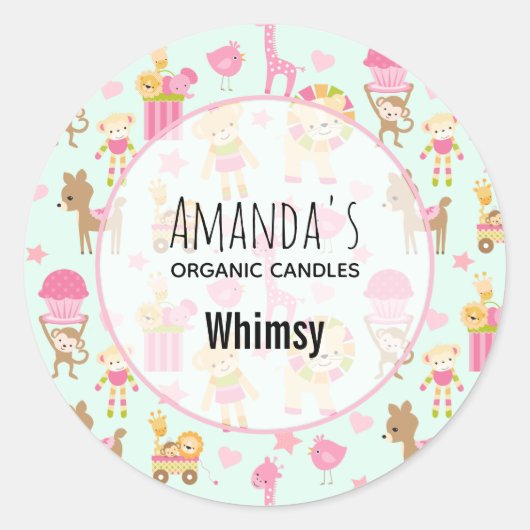 Cute Pattern met Happy Animals & Toys Candle Soap Ronde Sticker (Voorkant)