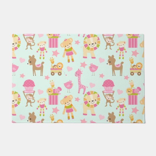 Cute Pattern met Happy Animals & Toys Deurmat (Voorkant)