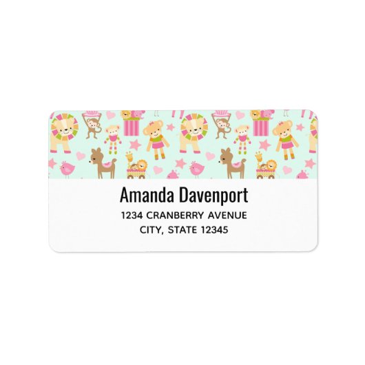 Cute Pattern met Happy Animals & Toys Etiket (Voorkant)