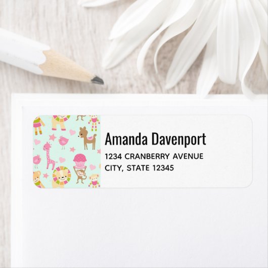 Cute Pattern met Happy Animals & Toys Etiket (Insitu)