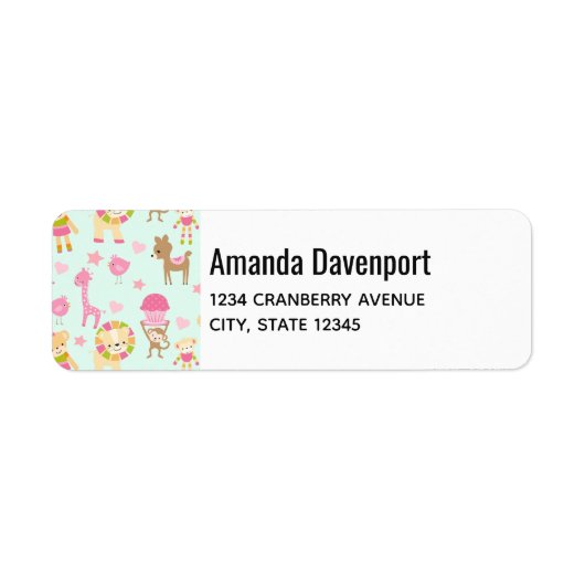 Cute Pattern met Happy Animals & Toys Etiket (Voorkant)