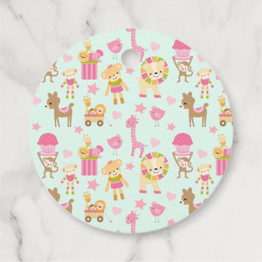 Cute Pattern met Happy Animals & Toys Hartelijk da Bedankjes Labels (Achterkant)