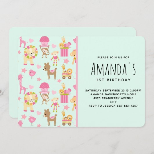 Cute Pattern met Happy Animals & Toys Kaart (Voorkant / Achterkant)