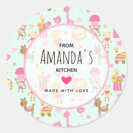 Cute Pattern met Happy Animals & Toys Kitchen Ronde Sticker (Voorkant)