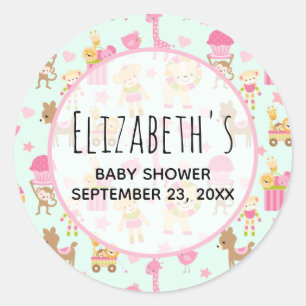 Cute Pattern met Happy Animals & Toys Shower Ronde Sticker