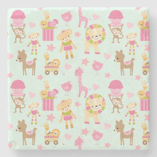 Cute Pattern met Happy Animals & Toys Stenen Onderzetter (Voorkant)