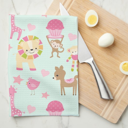 Cute Pattern met Happy Animals & Toys Theedoek (Quarter Fold)