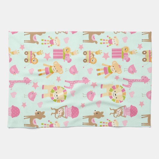 Cute Pattern met Happy Animals & Toys Theedoek (Horizontaal)