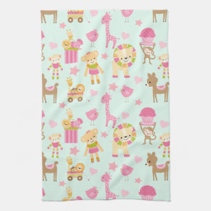 Cute Pattern met Happy Animals & Toys Theedoek