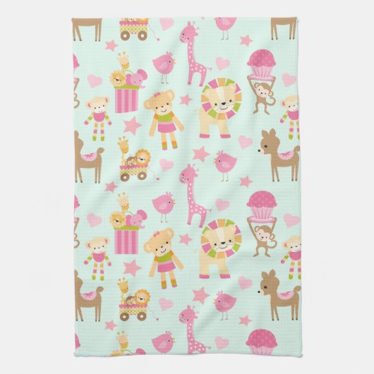 Cute Pattern met Happy Animals & Toys Theedoek (Verticaal)