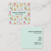 Cute Pattern met Happy Animals & Toys Vierkante Visitekaartje (Voorkant / Achterkant)