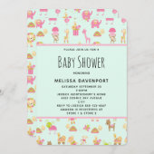 Cute Pattern met Nursery Animals Baby shower Kaart (Voorkant / Achterkant)