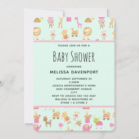 Cute Pattern met Nursery Animals Baby shower Kaart (Voorkant)