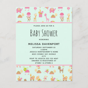 Cute Pattern met Nursery Animals Baby shower Uitnodiging Briefkaart