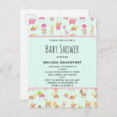 Cute Pattern met Nursery Animals Baby shower Uitnodiging Briefkaart (Voorkant / Achterkant)