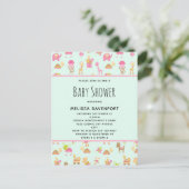 Cute Pattern met Nursery Animals Baby shower Uitnodiging Briefkaart (Staand voorkant)