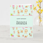 Cute Pattern met Nursery Animals & Toys Birthday Kaart (Gele Bloem)