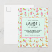 Cute Pattern met Nursery Animals & Toys Birthday Uitnodiging Briefkaart (Voorkant / Achterkant)