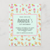 Cute Pattern met Nursery Animals & Toys Birthday Uitnodiging Briefkaart (Voorkant)