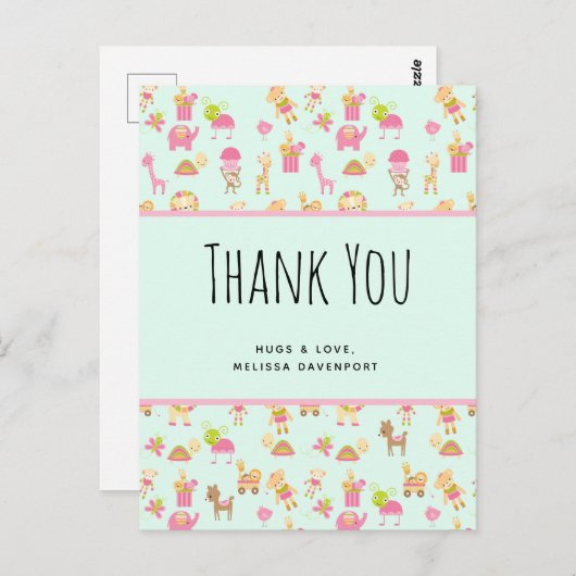 Cute Pattern met Nursery Animals & Toys Hartelijk Briefkaart (Voorkant / Achterkant)