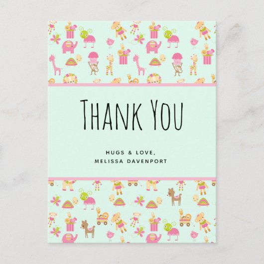 Cute Pattern met Nursery Animals & Toys Hartelijk  Briefkaart (Voorkant)