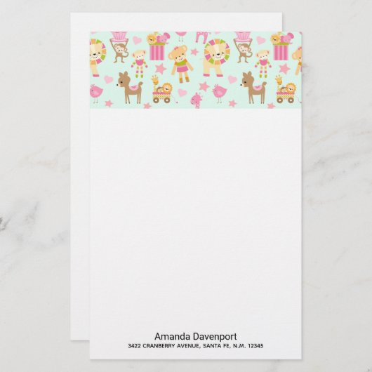 Cute Pattern met Whimsical Animals & Toys Briefpapier (Voorkant / Achterkant)