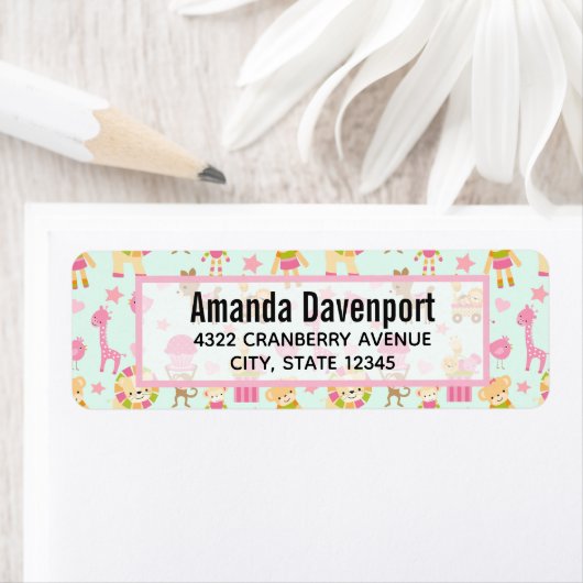 Cute Pattern met Whimsical Animals & Toys Etiket (Insitu)
