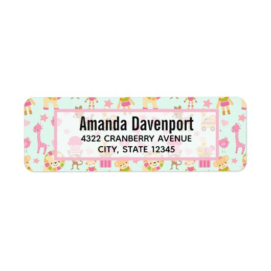 Cute Pattern met Whimsical Animals & Toys Etiket (Voorkant)