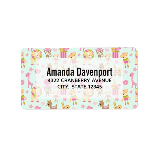 Cute Pattern met Whimsical Animals & Toys Etiket (Voorkant)