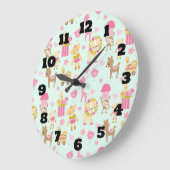 Cute Pattern met Whimsical Animals & Toys Grote Klok (Hoek)