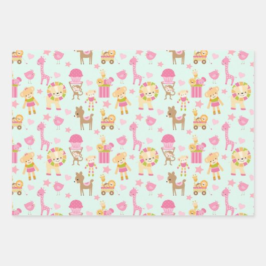 Cute Pattern met Whimsical Animals & Toys Inpakpapier Vel (Voorkant 3)