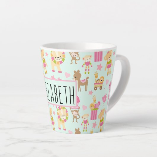 Cute Pattern met Whimsical Animals & Toys Latte Mok (Rechterhoek)