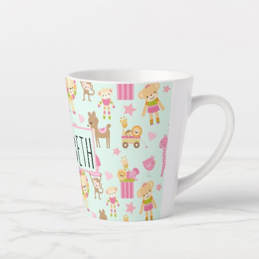 Cute Pattern met Whimsical Animals & Toys Latte Mok (Rechts)