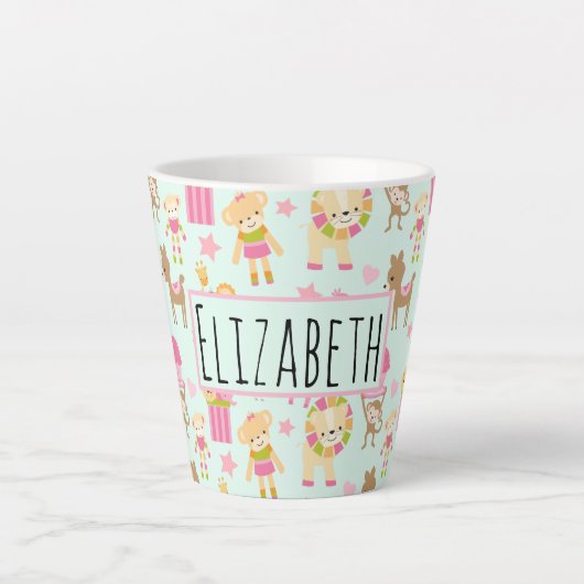 Cute Pattern met Whimsical Animals & Toys Latte Mok (Voorkant)
