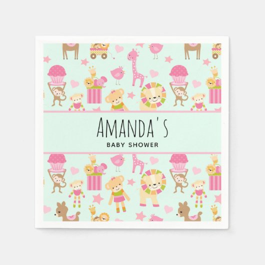 Cute Pattern met Whimsical Animals & Toys Shower Servet (Voorkant)