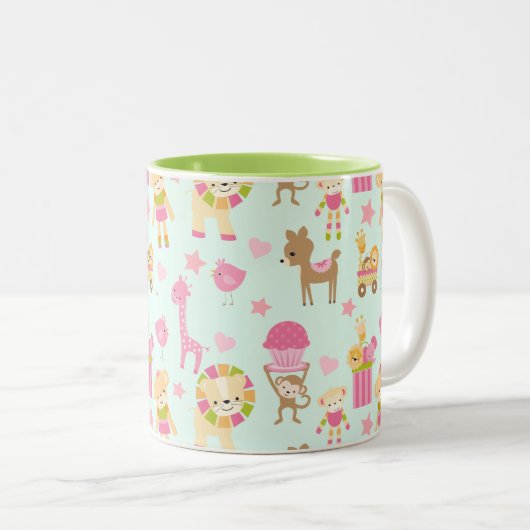 Cute Pattern met Whimsical Animals & Toys Tweekleurige Koffiemok (Voorkant rechts)