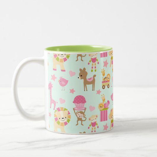 Cute Pattern met Whimsical Animals & Toys Tweekleurige Koffiemok (Links)