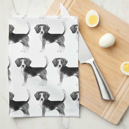 Cute Pattern of a beagle Dog in Black and White Theedoek (Quarter Fold)