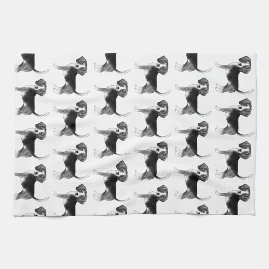 Cute Pattern of a beagle Dog in Black and White Theedoek (Horizontaal)