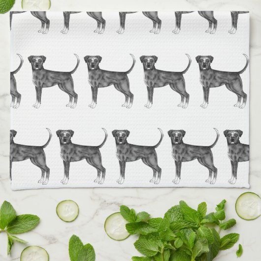 Cute Pattern of a boxer Dog in Black and White Theedoek (Gevouwen)
