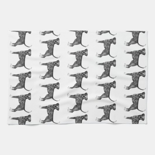 Cute Pattern of a boxer Dog in Black and White Theedoek (Horizontaal)