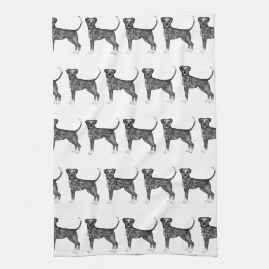 Cute Pattern of a boxer Dog in Black and White Theedoek (Verticaal)