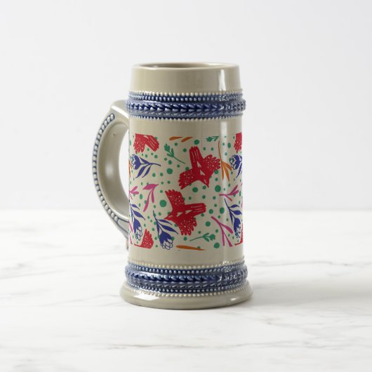 Cute pattern of birds and flowers bierpul (Voorkant links)