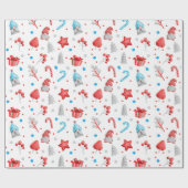 Cute Pattern of Gnomen, Stars, Candy Canes, Trees Cadeaupapier (Vlak)