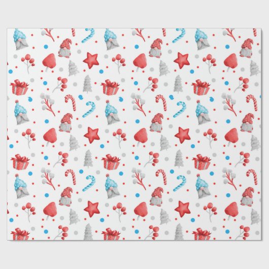 Cute Pattern of Gnomen, Stars, Candy Canes, Trees Cadeaupapier (Vlak)