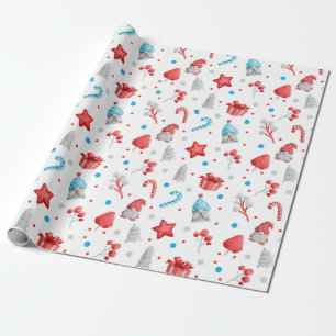 Cute Pattern of Gnomen, Stars, Candy Canes, Trees Cadeaupapier