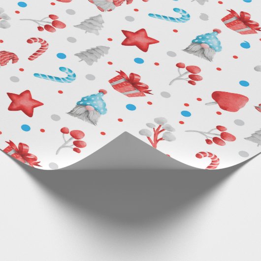 Cute Pattern of Gnomen, Stars, Candy Canes, Trees Cadeaupapier (Hoek)