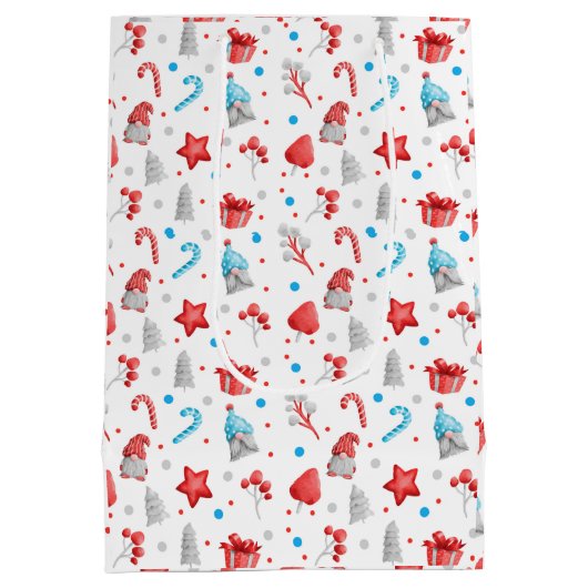 Cute Pattern of Gnomen, Stars, Candy Canes, Trees Medium Cadeauzakje (Achterkant)