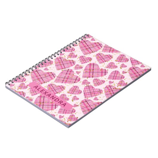 Cute Pattern Pset Pink Hearts Faux Glitter Name Notitieboek (Linkerzijde)