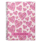 Cute Pattern Pset Pink Hearts Faux Glitter Name Notitieboek (Voorkant)